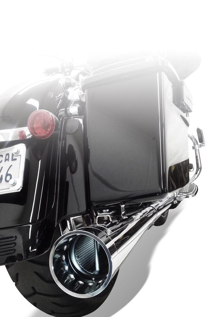 BASSANI XHAUST 4" DNT Straight Can Slip-On Mufflers - Chrome with Chrome End Caps - '95-'16 Touring