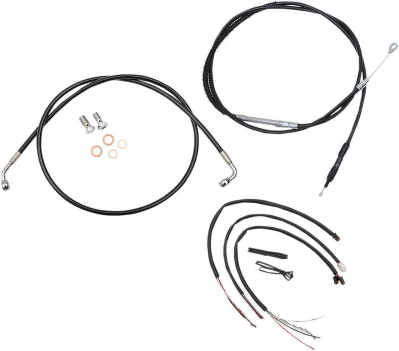 LA CHOPPERS Complete Black Vinyl Braided Cable/Brake Line Kit - 12" - 14" Handlebars