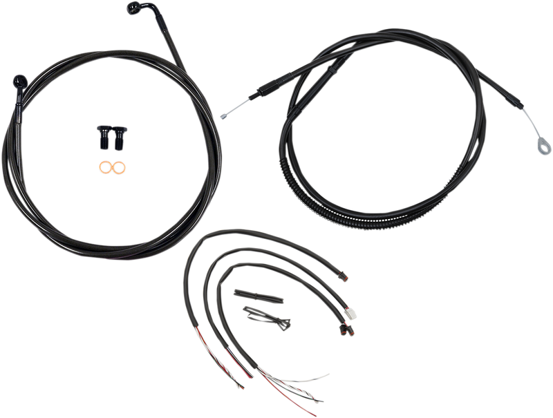 LA CHOPPERS Complete Midnight Braided Cable/Brake Line Kit - 12" - 14" Handlebars