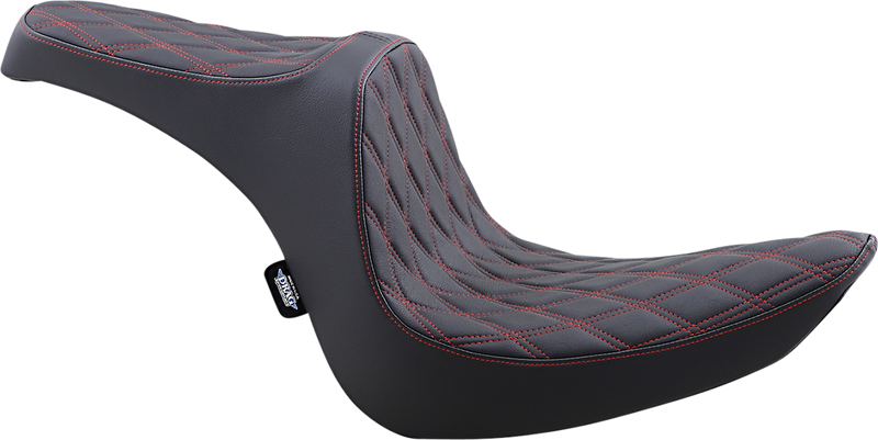 DRAG SPECIALTIES Predator III Double Diamond Red Stitch Vinyl Seat - Black - Softail '06-'17