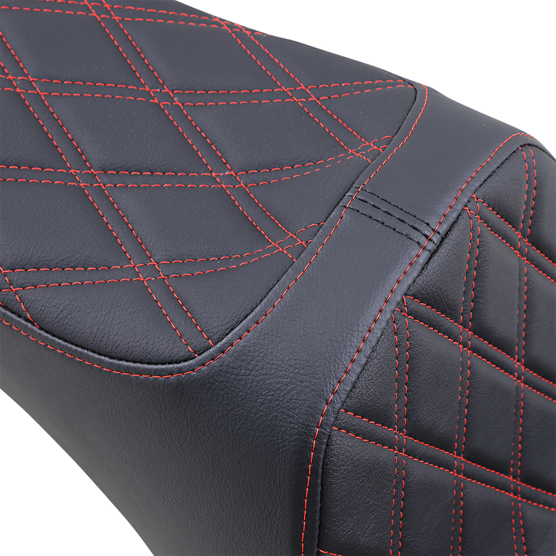 DRAG SPECIALTIES Predator III Double Diamond Red Stitch Vinyl Seat - Black - Softail '06-'17