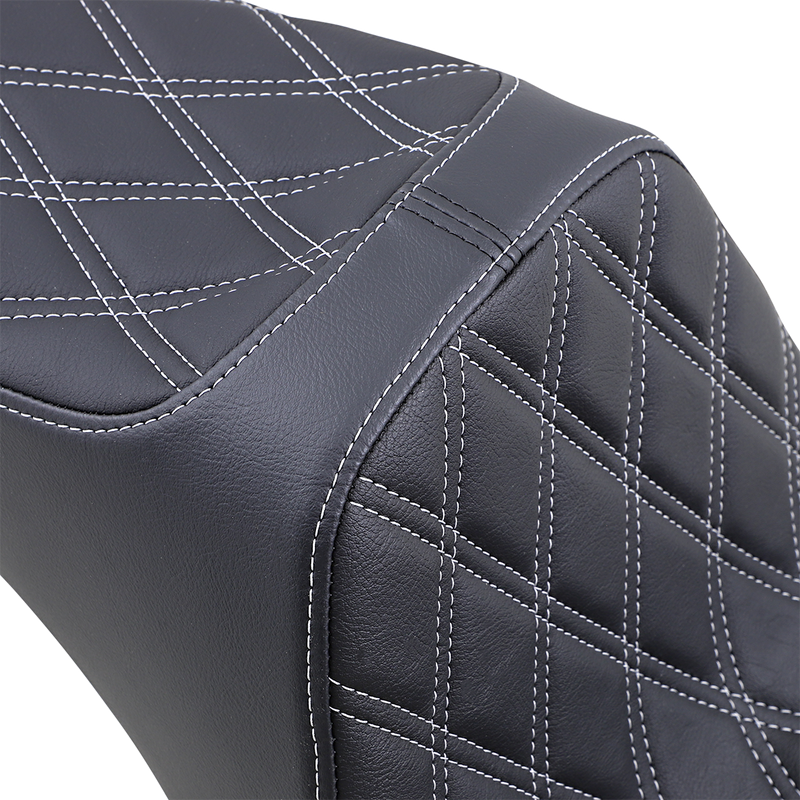 DRAG SPECIALTIES Predator III Double Diamond Silver Stitch Vinyl Seat - Black - Softail '06-'17