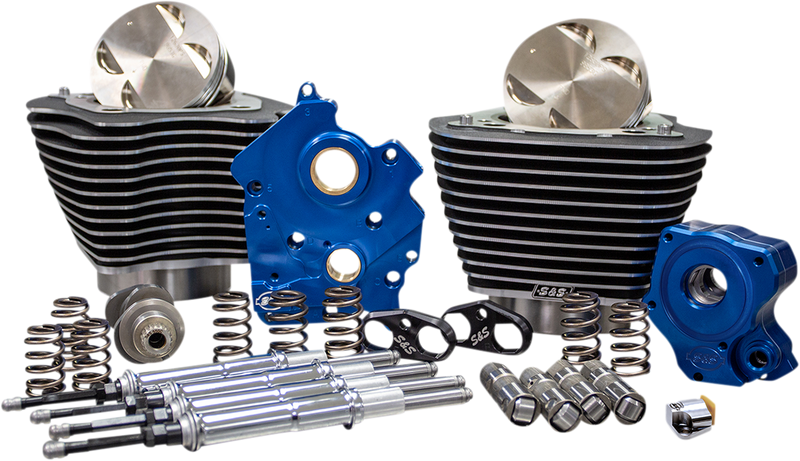 S&S CYCLE 128" Power Package Engine Performance Kit - Chain Drive - Wrinkle Black with Highlighted Fins