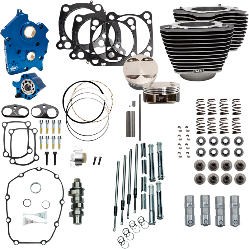 S&S CYCLE 128" Power Package Engine Performance Kit - Chain Drive - Wrinkle Black with Highlighted Fins