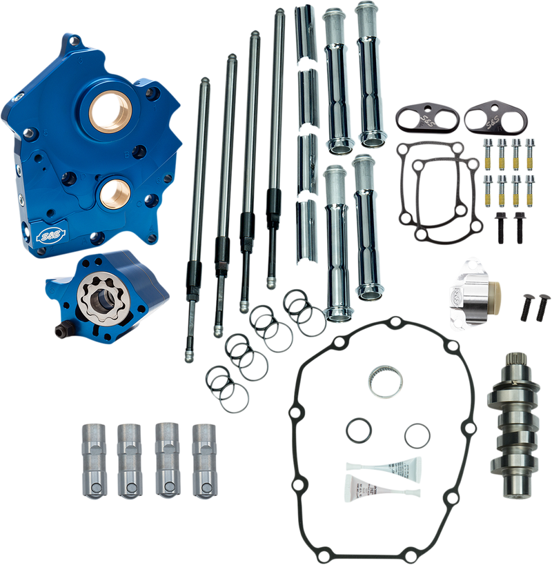 S&S CYCLE Cam Chest Kit with Plate - Chain Drive - Water Cooled - 465 Cam - Chrome Pushrods - M8