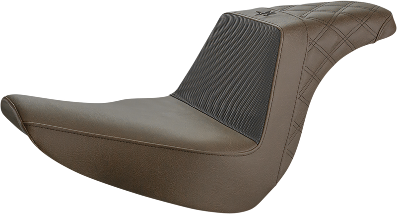 SADDLEMEN Unknown Industries Seat - Front Carbon Fiber/Black Gripper Lumbar/Rear Lattice - Brown - Softail '18-'23