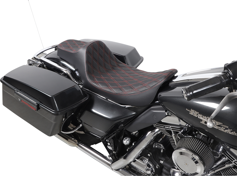 DRAG SPECIALTIES Extended Reach Predator III Seat - Double Diamond - Red Stitching - Touring '99-'07