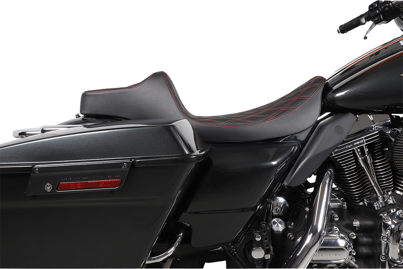 DRAG SPECIALTIES Extended Reach Predator III Seat - Double Diamond - Red Stitching - Touring '99-'07