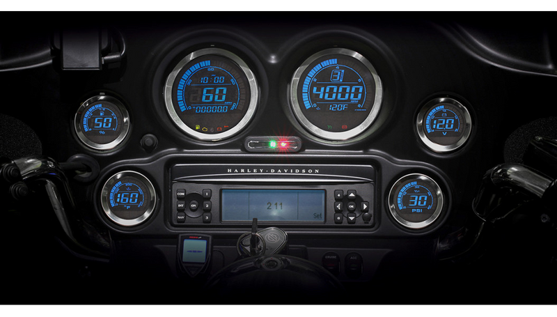 KOSO NORTH AMERICA HD-02 6-Piece Gauge Kit - Silver Trim (DUAL COLOR RED/BLUE) 2004-2013 Harley Touring