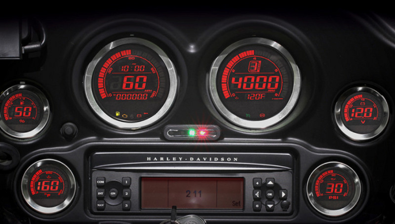 KOSO NORTH AMERICA HD-02 6-Piece Gauge Kit - Silver Trim (DUAL COLOR RED/BLUE) 2004-2013 Harley Touring