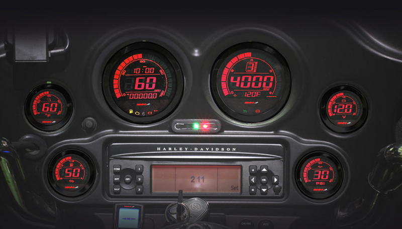 KOSO Universal 6-Piece Gauge Kit - Black Trim (DUAL COLOR RED/BLUE) 2004-2013 Harley Touring