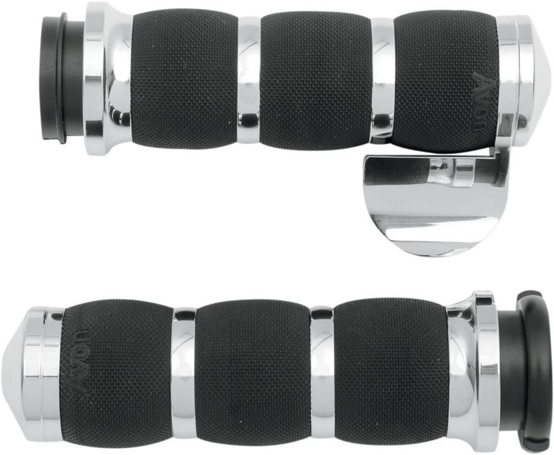 AVON GRIPS 3-Ring Air Cushioned Grips - TBW - Includes Throttle Boss - Chrome - Softail / Touring '08-'23