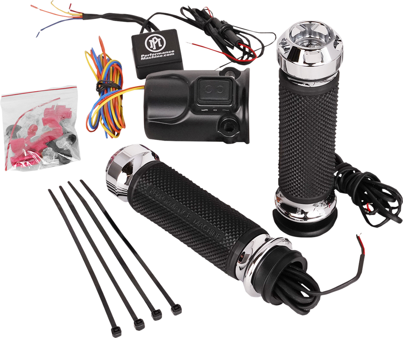 PERFORMANCE MACHINE (PM) Grips - Apex - Heated - Chrome - '15-'22 ROAD GLIDE