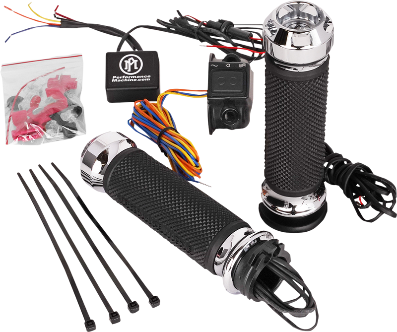 PERFORMANCE MACHINE (PM) Grips - Apex - Heated - Cable - Chrome - '80-'20