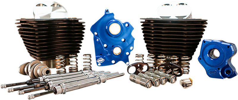 S&S CYCLE 128" Power Package Engine Performance Kit - Chain Drive - Wrinkle Black with Non-Highlighted Fins