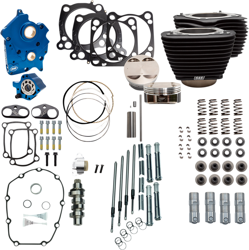 S&S CYCLE 128" Power Package Engine Performance Kit - Chain Drive - Wrinkle Black with Non-Highlighted Fins