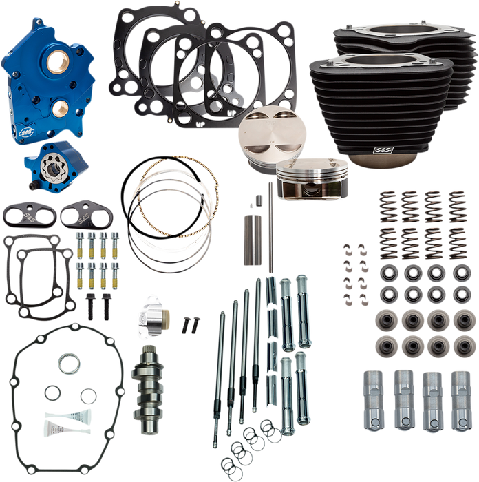 S&S CYCLE 128" Power Package Engine Performance Kit - Chain Drive - Wrinkle Black with Non-Highlighted Fins