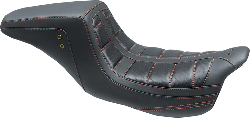 MUSTANG Squareback One-Piece Seat - Tuck and Roll - Black w/ American Beauty Red Stitching - Touring '08-'21