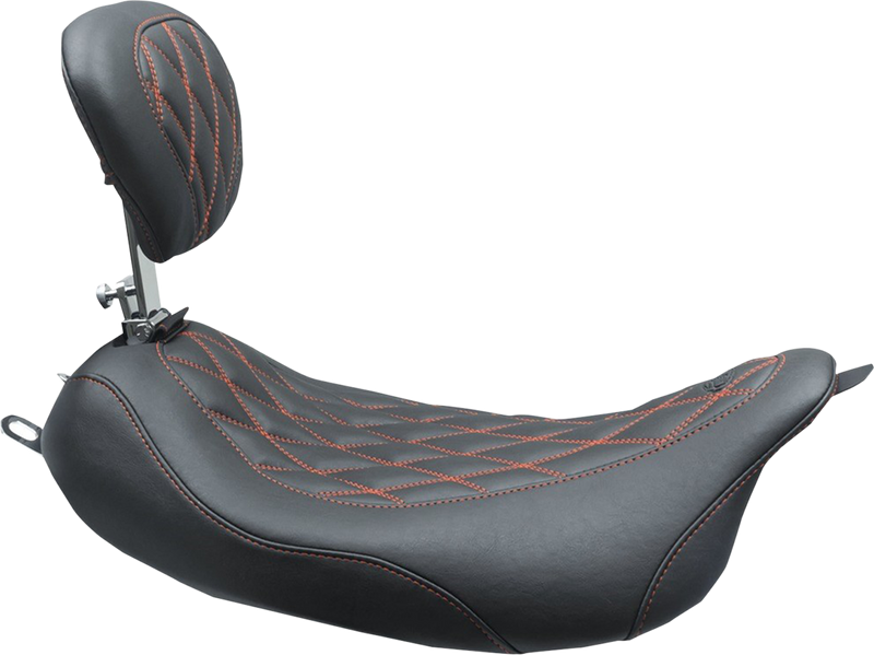 MUSTANG Wide Tripper Solo Seat - w/ Drivers Backrest - Black w/ American Beauty Red Stitching - Touring '08-'21