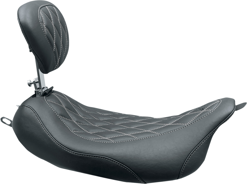 MUSTANG Wide Tripper Solo Seat - w/ Drivers Backrest - Black w/ Gun Metal Stitching - Touring '08-'21