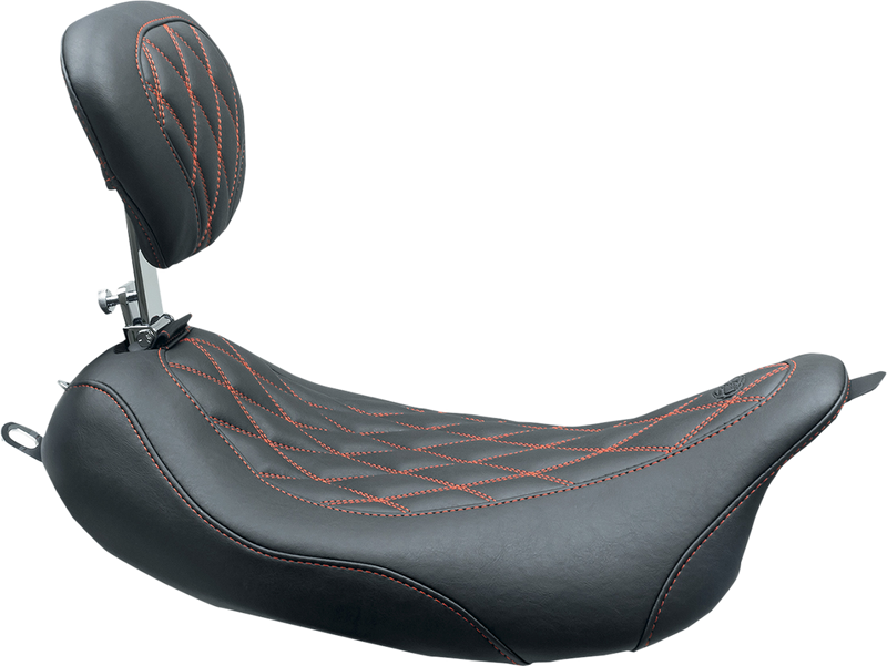 MUSTANG Wide Tripper Solo Seat - w/ Drivers Backrest - Black w/ American Beauty Red Stitching - Touring '08-'21