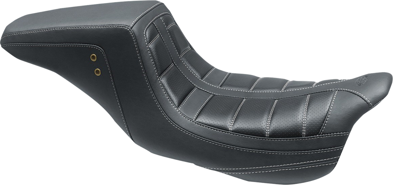 MUSTANG Squareback One-Piece Seat - Tuck and Roll - Black w/ Gun Metal Stitching - Touring '08-'21