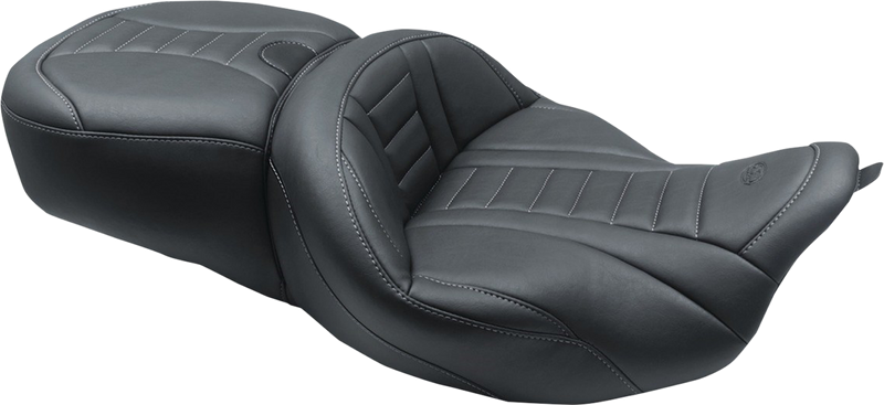 MUSTANG One-Piece Deluxe Touring Seat with Removable Backrest Option - Black with Gun Metal Stitching - Touring '08-'21