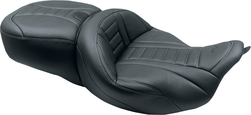 MUSTANG One-Piece Deluxe Touring Seat with Removable Backrest Option - Black with Gun Metal Stitching - Touring '08-'21