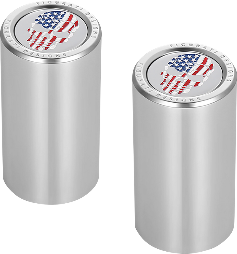 FIGURATI DESIGNS Docking Covers - Red/White/Blue American Flag Skull - Long - Silver FD24-DC-2545-SS