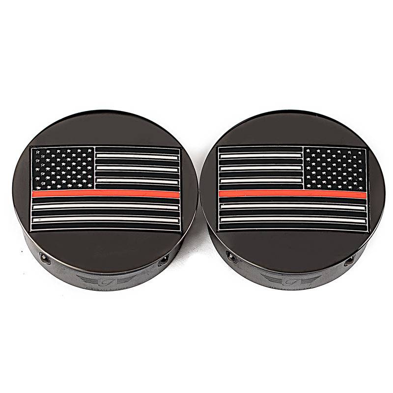 FIGURATI DESIGNS Swing Arm Covers - Red Line American Flag - Custom - Black - Reversed FD75-AFRL-BLK