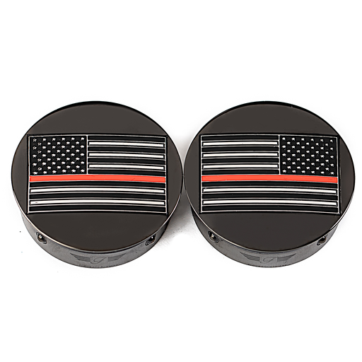 FIGURATI DESIGNS Swing Arm Covers - Red Line American Flag - Custom - Black - Reversed FD75-AFRL-BLK