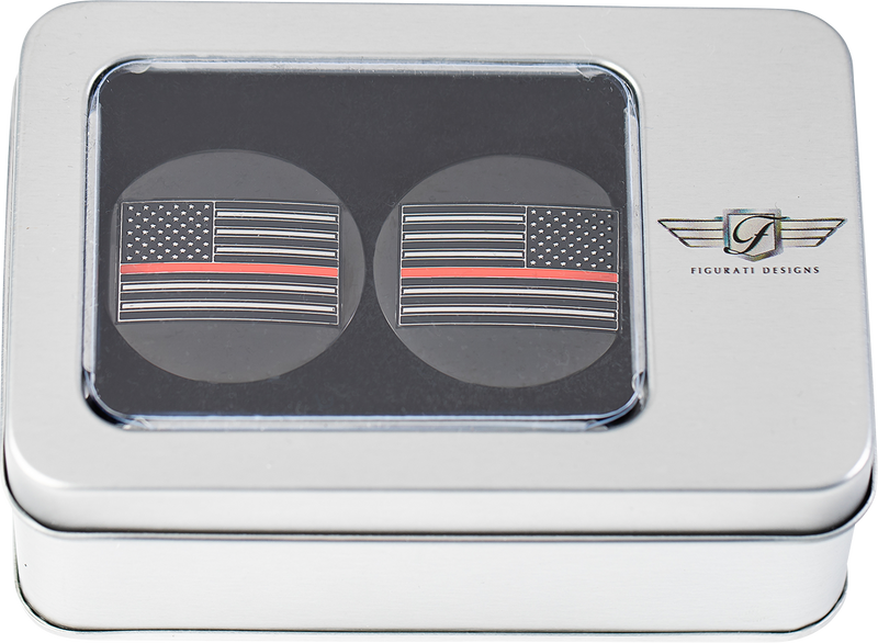 FIGURATI DESIGNS Swing Arm Covers - Red Line American Flag - Custom - Black - Reversed FD75-AFRL-BLK