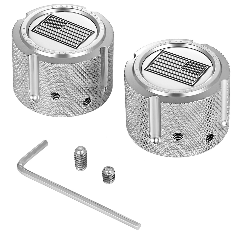 FIGURATI DESIGNS Axle Nut Cover - Front - Stainless Steel - American Flag - Contrast Cut - Reversed - Silver FD26R-FAC-SS