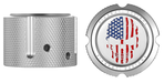 FIGURATI DESIGNS Axle Nut Cover - Front - Stainless Steel - Red/White/Blue Flag Skull - Silver FD24-FAC-SS