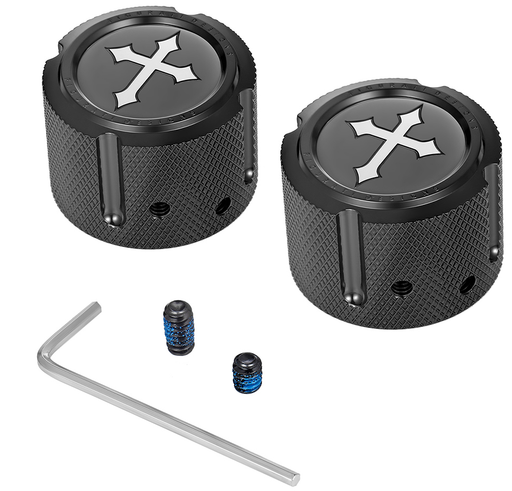 FIGURATI DESIGNS Axle Nut Cover - Front - Stainless Steel - Cross - Black FD41-FAC-BK