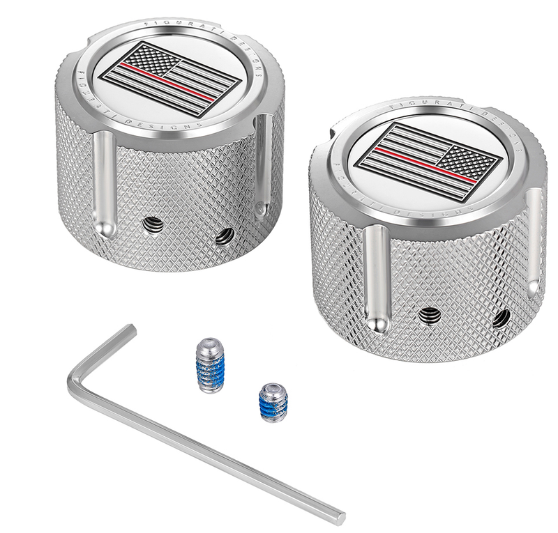 FIGURATI DESIGNS Axle Nut Cover - Front - Stainless Steel - Red Line Flag - Silver FD73-FAC-SS