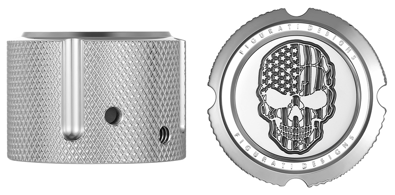 FIGURATI DESIGNS Axle Nut Cover - Front - Stainless Steel - American Flag Skull - Contrast Cut - Silver FD27-FAC-SS