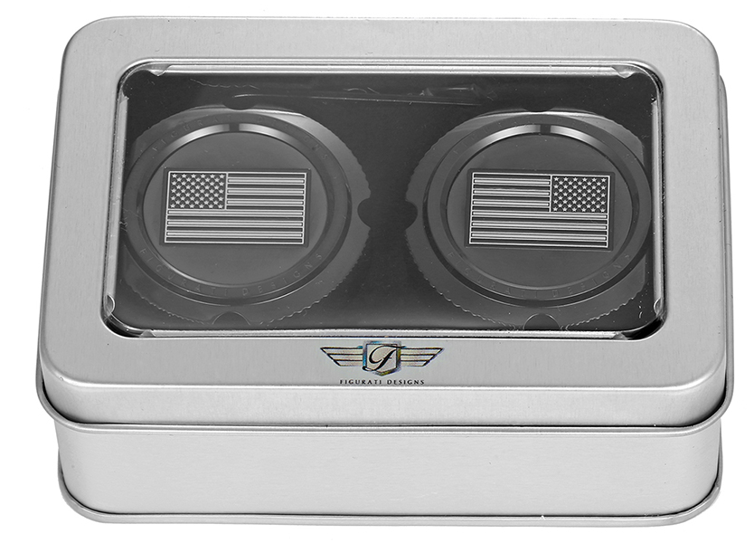 FIGURATI DESIGNS Axle Nut Cover - Front - Stainless Steel - American Flag - Contrast Cut - Reversed - Black FD26R-FAC-BK