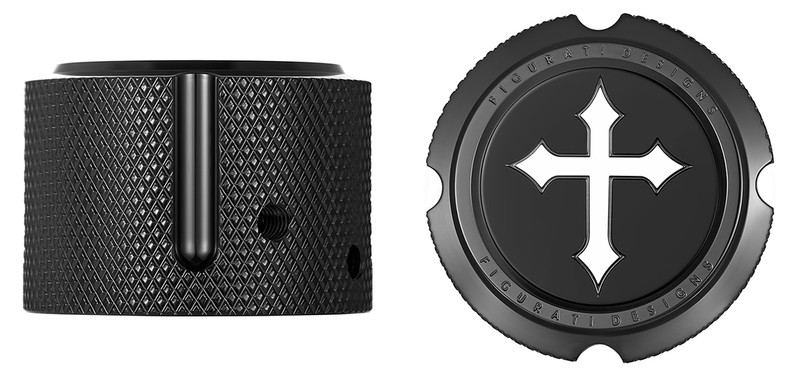 FIGURATI DESIGNS Axle Nut Cover - Front - Stainless Steel - Cross - Black FD41-FAC-BK