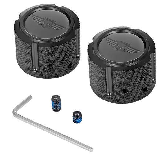 FIGURATI DESIGNS Axle Nut Cover - Front - Stainless Steel - Figurati Designs Logo - Black FD01-FAC-BLK