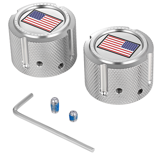 FIGURATI DESIGNS Axle Nut Cover - Front - Stainless Steel - Red/White/Blue Flag - Reversed - Silver FD20-FAC-SS