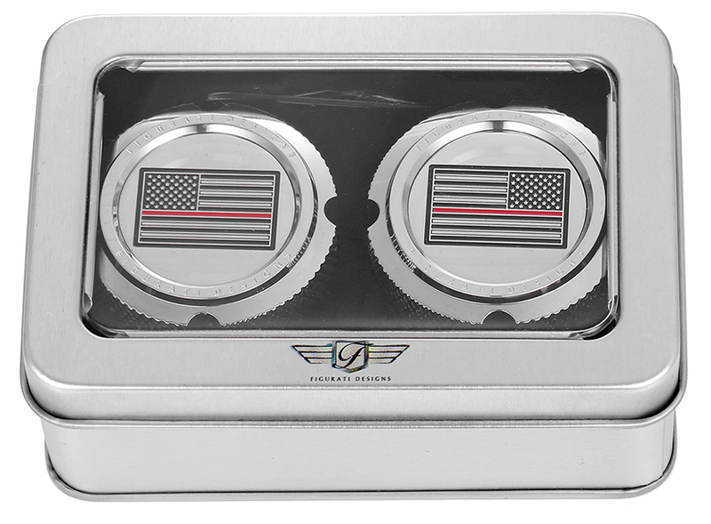 FIGURATI DESIGNS Axle Nut Cover - Front - Stainless Steel - Red Line Flag - Silver FD73-FAC-SS