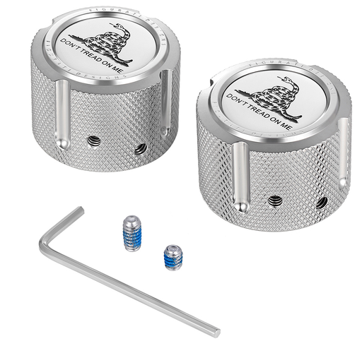 FIGURATI DESIGNS Axle Nut Cover - Front - Stainless Steel - Don't Tread On Me - Silver FD40-FAC-SS