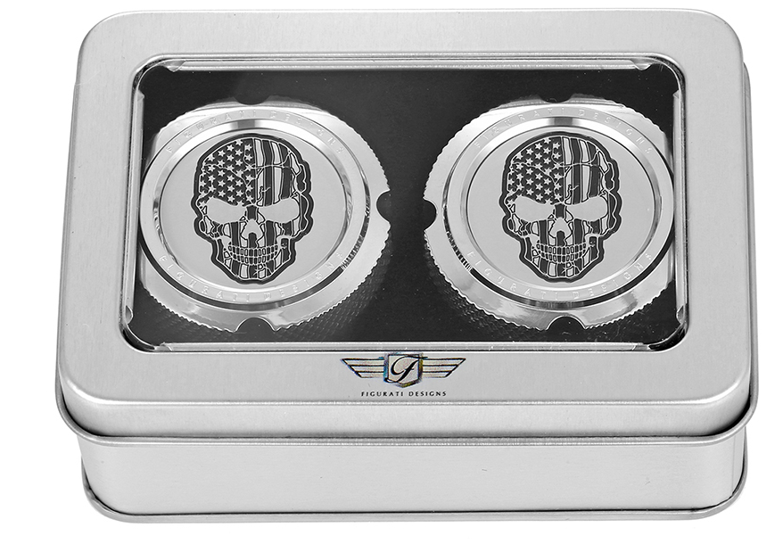 FIGURATI DESIGNS Axle Nut Cover - Front - Stainless Steel - American Flag Skull - Contrast Cut - Silver FD27-FAC-SS