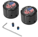 FIGURATI DESIGNS Axle Nut Cover - Front - Stainless Steel - Red/White/Blue Flag Skull - Black FD25-FAC-BK