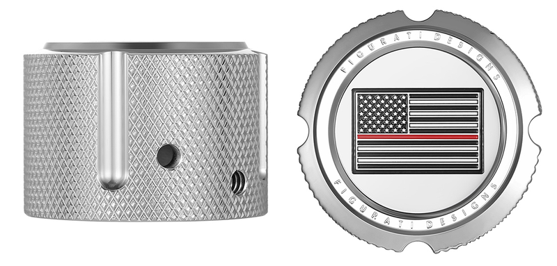 FIGURATI DESIGNS Axle Nut Cover - Front - Stainless Steel - Red Line Flag - Silver FD73-FAC-SS