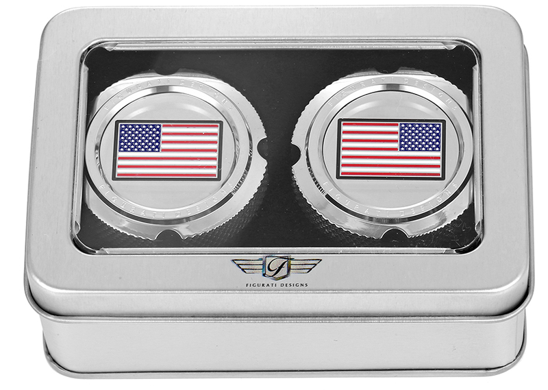 FIGURATI DESIGNS Axle Nut Cover - Front - Stainless Steel - Red/White/Blue Flag - Reversed - Silver FD20-FAC-SS