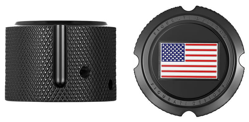 FIGURATI DESIGNS Axle Nut Cover - Front - Stainless Steel - Red/White/Blue Flag - Reversed - Black FD21R-FAC-BK