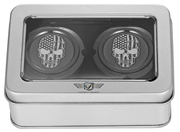 FIGURATI DESIGNS Axle Nut Cover - Front - Stainless Steel - American Flag Skull - Contrast Cut - Black FD28-FAC-BK