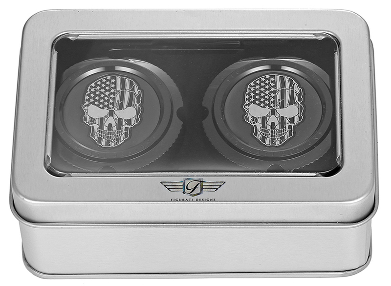 FIGURATI DESIGNS Axle Nut Cover - Front - Stainless Steel - American Flag Skull - Contrast Cut - Black FD28-FAC-BK